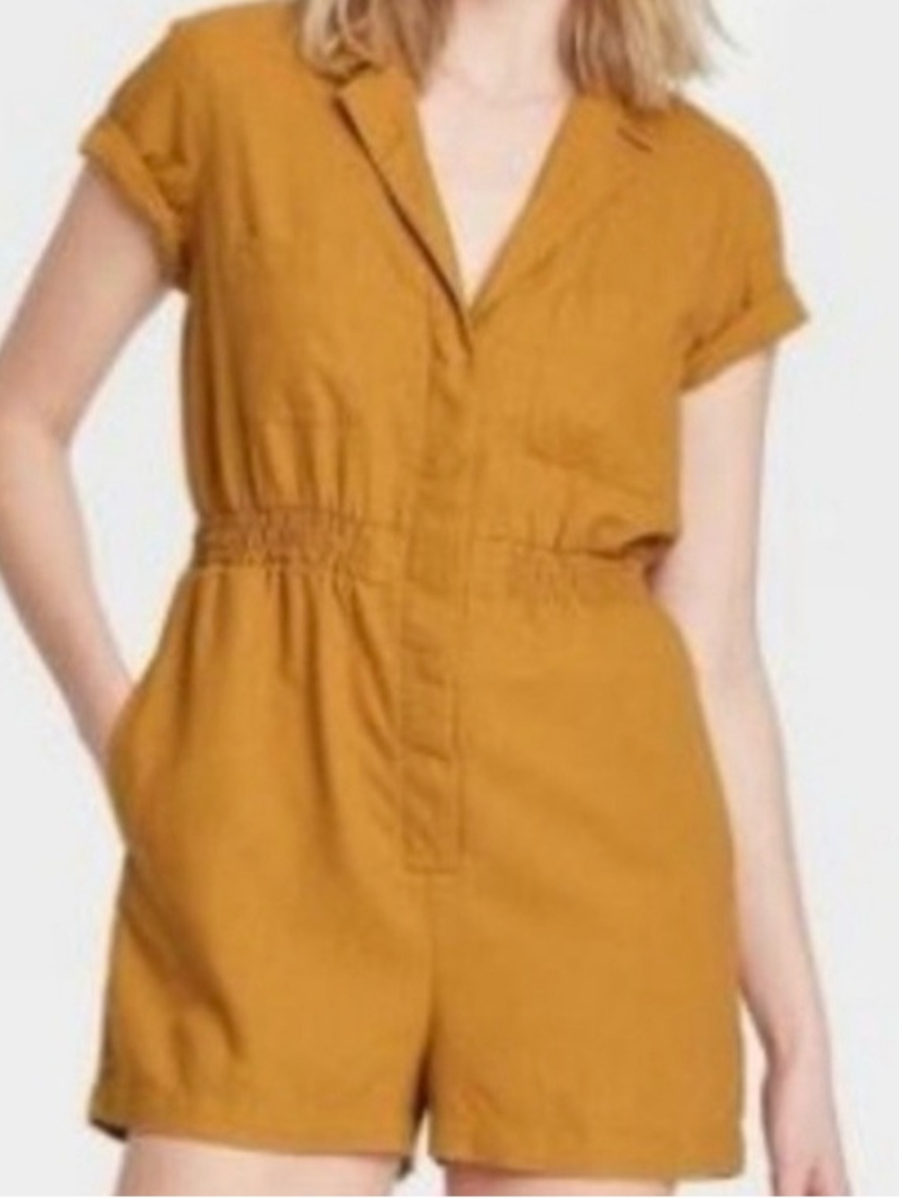 Universal Thread button up Mustard Yellow Short Sleeve Romper size medium